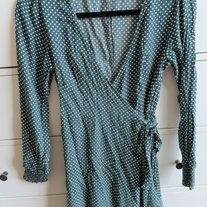 LOFT Green Wrap Mini Dress with Cuffed Sleeves